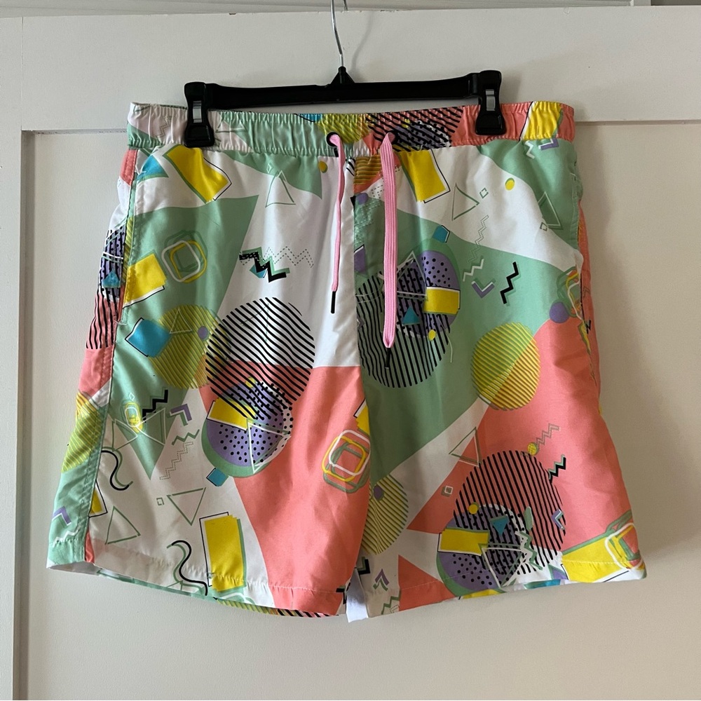 NWOT Surf Society 80s Abstract Pastel Board Shorts, L